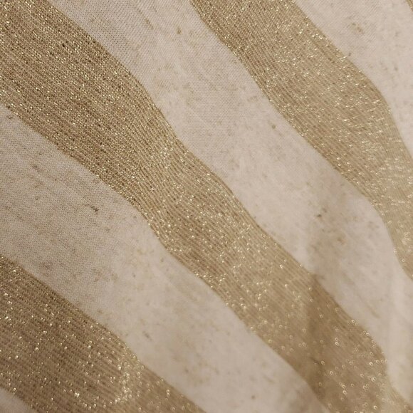 Chico's Womens Cream Gold Striped linen blend Short Sleeve Knit Top Small - Picture 3 of 6